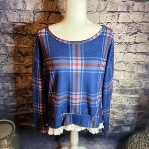 INSPIRED Hearts Red White Blue Plaid  with Lace Top M